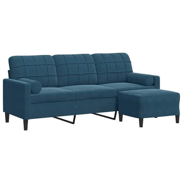 Soffa 3 platser - MAISON EXCLUSIVE - 180 cm - Blå sammet - Metallram - Med puff Blå