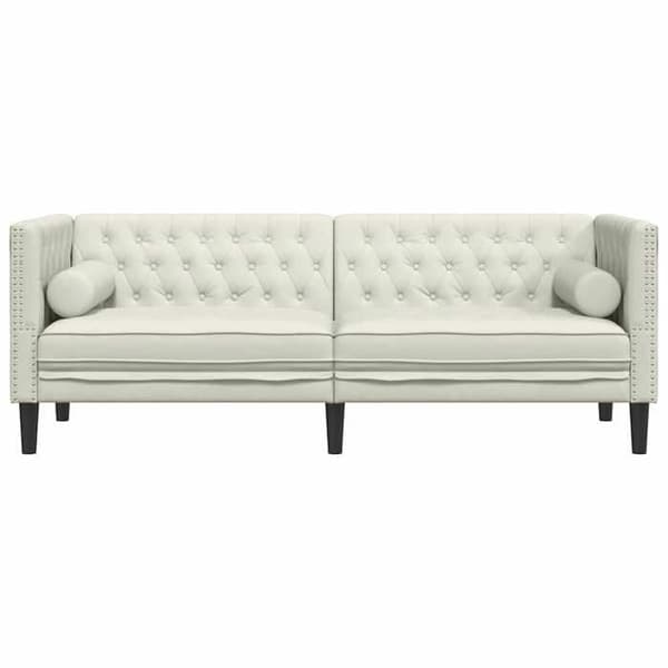 Maison Exclusive - Chesterfield-soffa med kuddar 3 platser krämig sammet Grädde