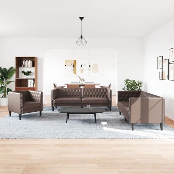 Maison Exclusive - Chesterfield sofa sæt 3 dele brun kunstlæder