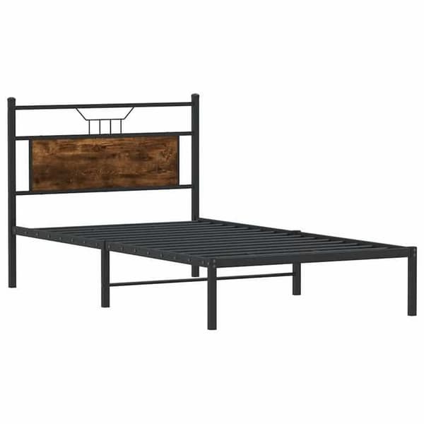 Sengestel - EKSKLUSIV HUS - 100 x 200 cm - Røget eg - Integreret hovedgærde - Lamelseng Rökt ek