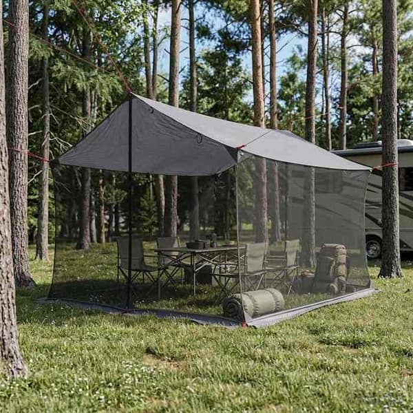 Maison Exclusive - Camping tarp med netvægge i grå og orange