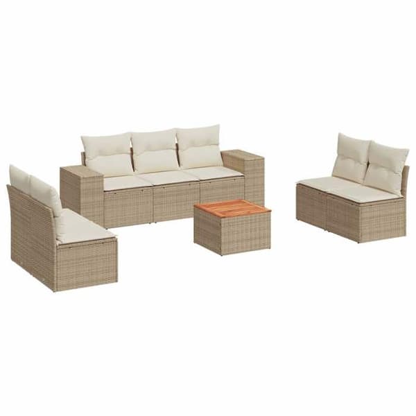 Maison Exclusive - Trädgårdsmöbler med kuddar 8 delar beige flätad resin