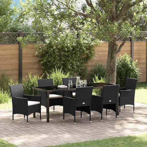 Maison Exclusive - 7 pc have spisebordssæt i sort polyrotin Svart