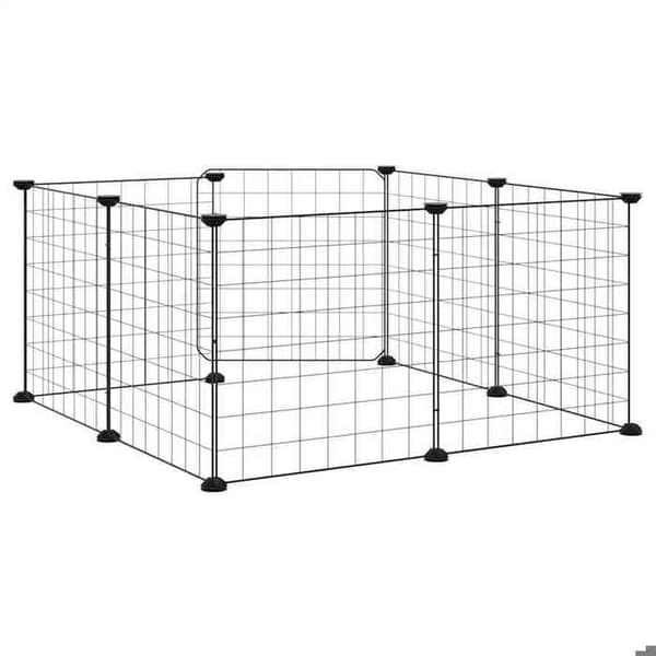 Maison Exclusive - Kæledyrbur med 8 paneler og dør, sort, 70 x 70 x 35 cm, stål