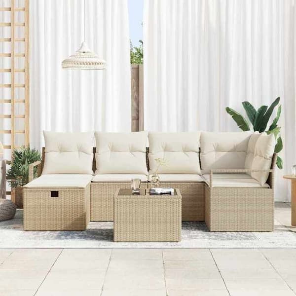 Maison Exclusive - 7 osan beige polyrottinkinen puutarhakalustesetti