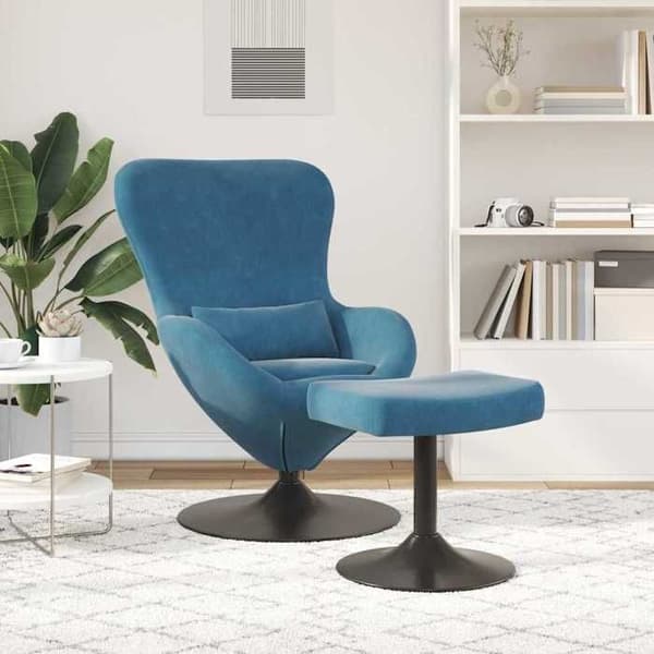 Fåtöljer & Relaxfåtöljer - MAISON EXCLUSIVE - Äggstol - Blå sammet - 360° svängbar bas - Med puff Blå