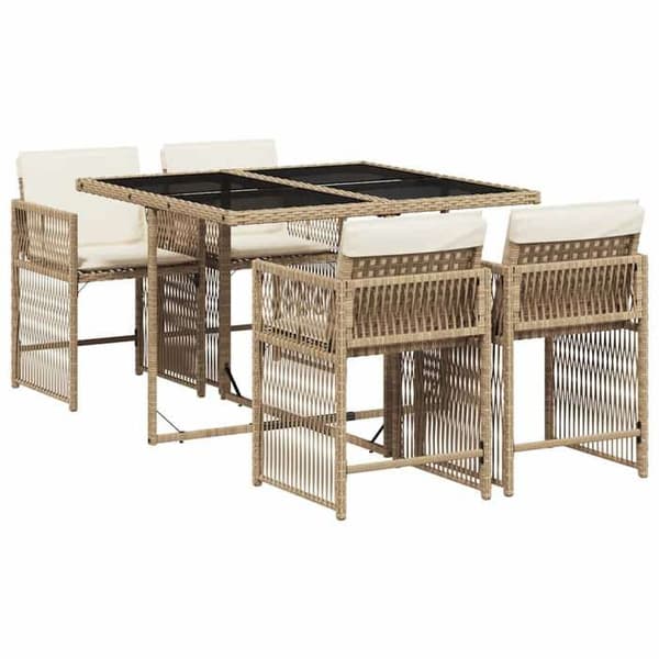 Havemøbel sæt - EKSKLUSIV HUS - 5 dele - Beige - Poly rattan - Tempereret glas plade beige
