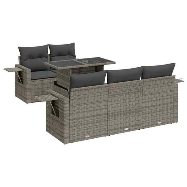Maison Exclusive - Trädgårdsmöbler 6 delar med grå kuddar i flätad resin