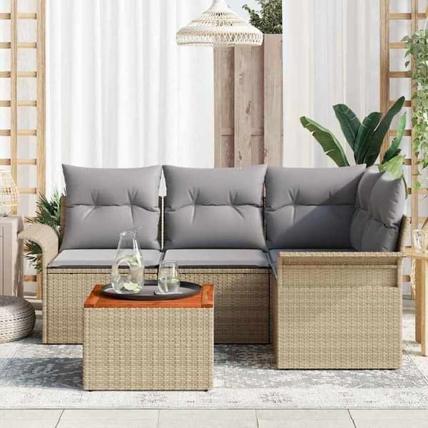 Maison Exclusive - 5 osan beige polyrottinkinen puutarhakalustesetti beige