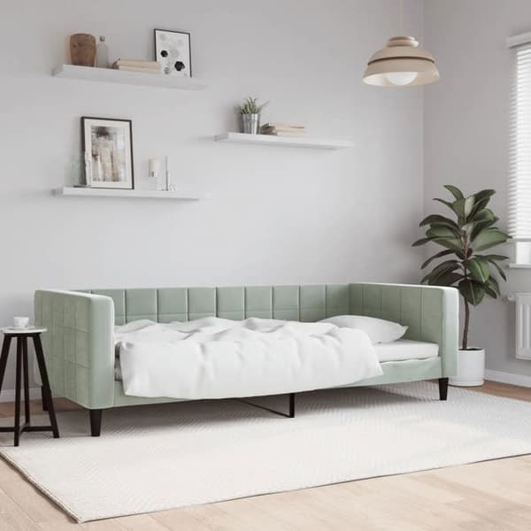 Dagseng - EKSKLUSIV HUS - 90x200 cm - Velour - Inkluderet lamelbund - Lys grå ljusgrått