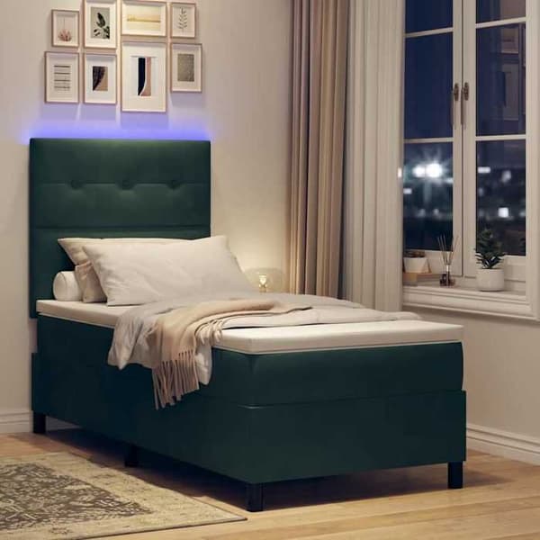 Maison Exclusive - Madspring seng LED Mørkegrøn 90 x 190 cm Velour