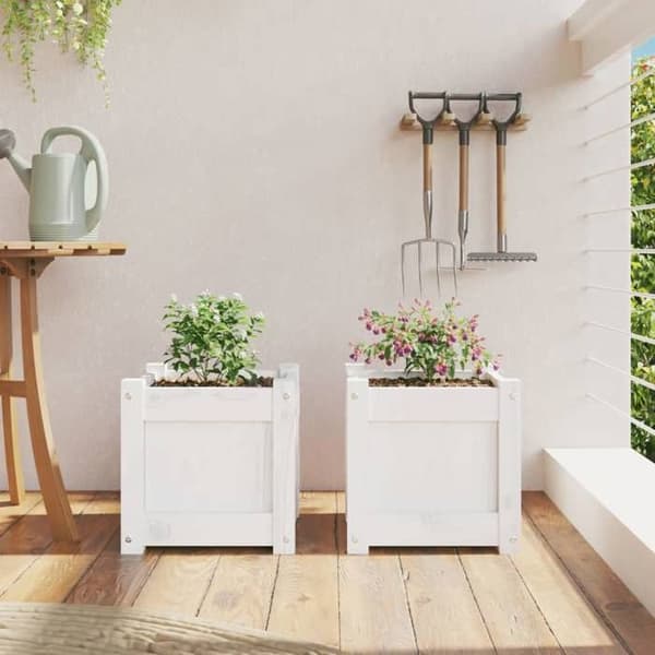 Maison Exclusive - Blomkrukor 2 st vit massiv furu