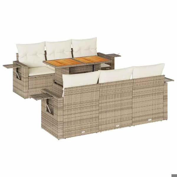 Maison Exclusive - Trädgårdsmöbler med kuddar 7 delar beige flätad resin