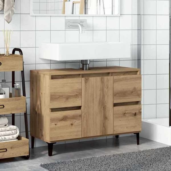 Maison Exclusive - Håndlavet egetræ vaskeskab 80x33x60 cm ingeniørtræ