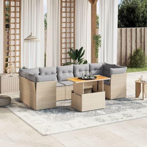 Maison Exclusive - Trädgårdsmöbler med kuddar 8 delar beige flätad resin beige