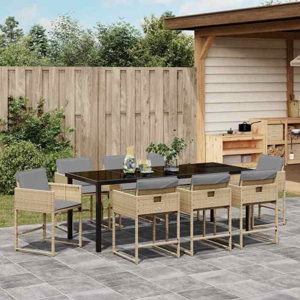 Maison Exclusive - 9 pc spisestue sæt til haven i beige polyrotin beige