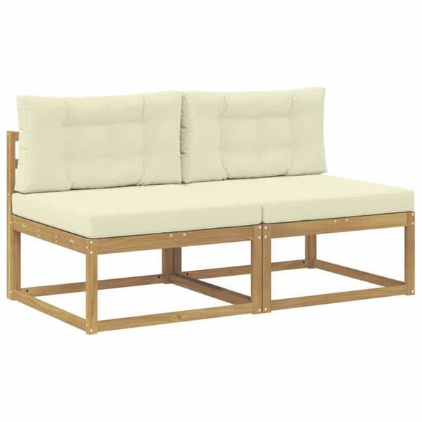 Soffa 2 platser - EXKLUSIV HEM - 2 Delar - Massivt akaciaträ - Vit - Modern med ribbor Vit