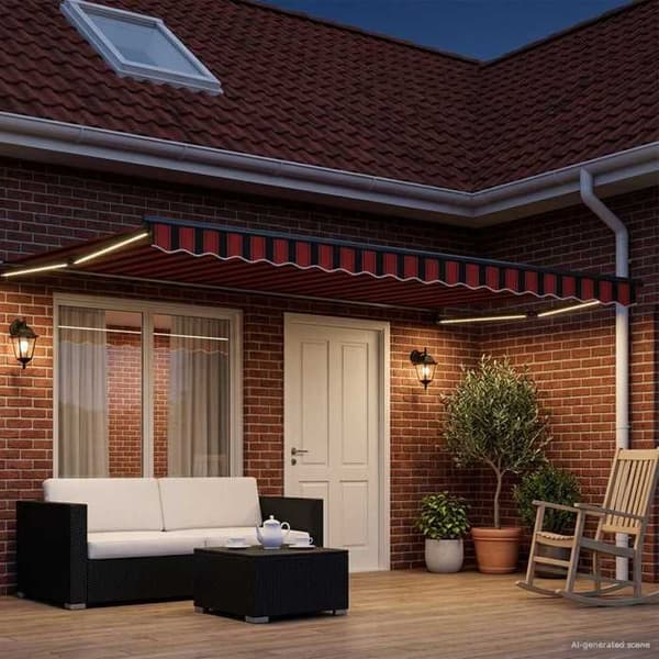 Fällbart tak - EXKLUSIVT HUS - Modell 4,5×3 m - Aluminium - Inbyggda LED-lampor - Väder sensor Orange och brun