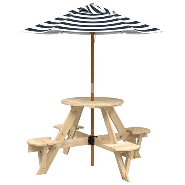 Børne-piknikbord - EKSKLUSIVT HUS - Model Gran - Massivt grantræ - Polyester parasol - Til 4 børn Gran