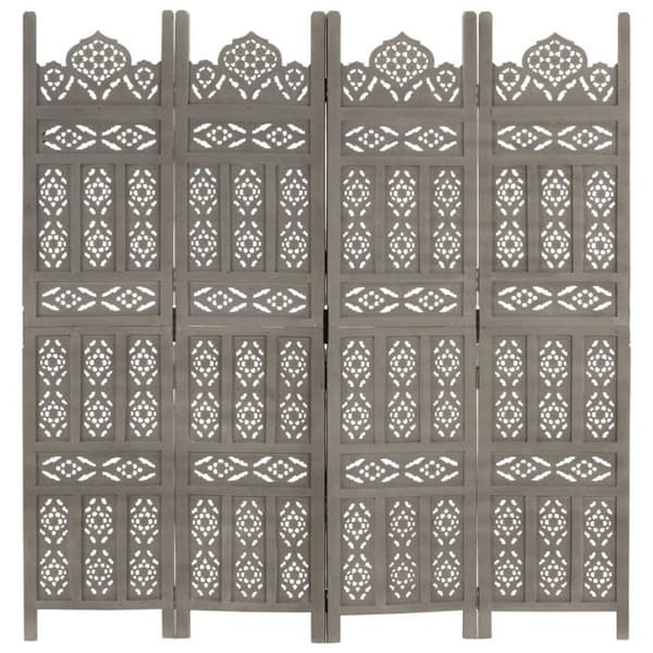 Avskiljande vägg - EXKLUSIV HUS - 4 paneler - Skulpterad mangoträ - Grå - 160 x 165 cm Grå