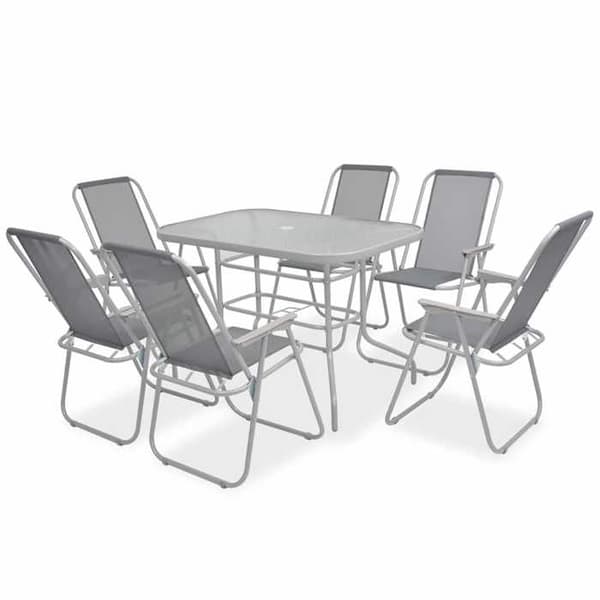 Maison Exclusive - Utomhusmatgrupp 8 delar Stål och textilene Grå