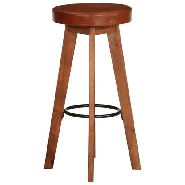 Maison Exclusive - Barstolar set om 2 i äkta läder och solid akaciaträ