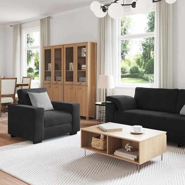 Maison Exclusive - 3-delars soffgrupp med kuddar i svart sammet Svart sammet