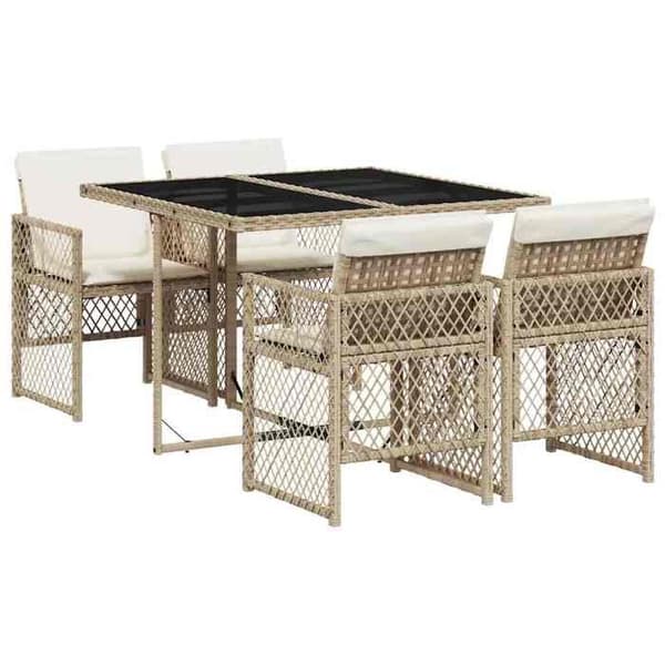 Maison Exclusive - Trädgårdsset med 5 delar i beige polyrotting med kuddar