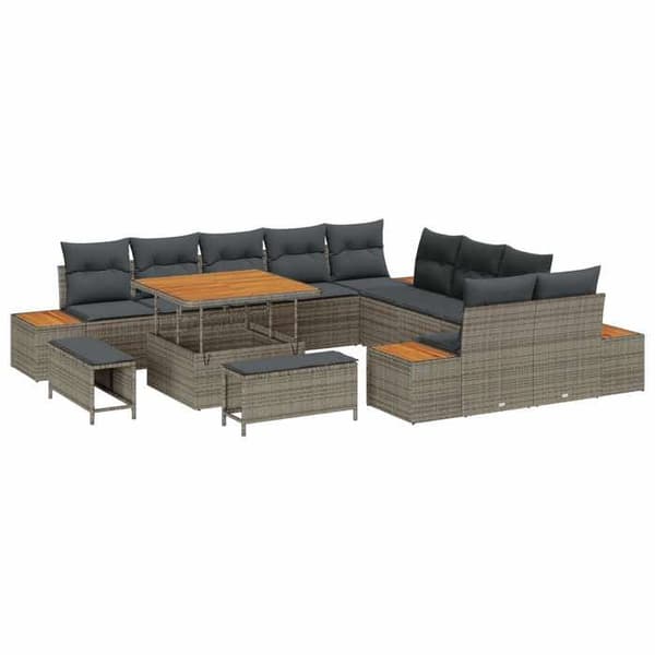 Trädgårdsmöbelset - EXKLUSIV HEM - 13 delar - 12 platser - Grå - Poly rattan & stål Grå