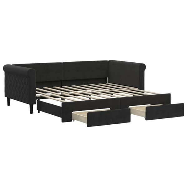 Päivävuode - EXCLUSIVE-KOTI - 90x190 cm - Alivuode - 2 laatikkoa - Musta sametti Svart
