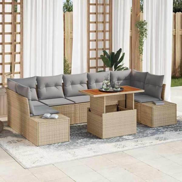 Maison Exclusive - 8 osan beige polyrottinkinen puutarhakalustesetti beige