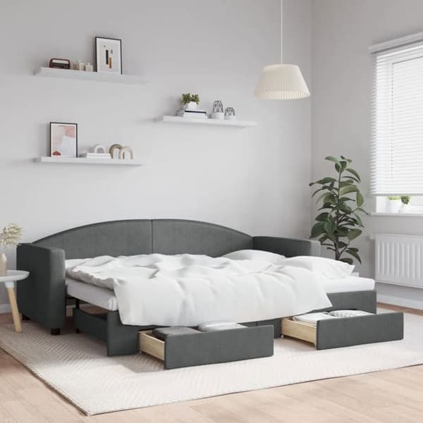Päivävuode - EXCLUSIVE-KOTI - 80x200 cm - vuodevaatelaatikolla - 2 laatikkoa - harmaa metalli/puu