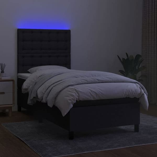 Maison Exclusive - Seng med lamelseng, madras og LED Sort 90x190cm Stof