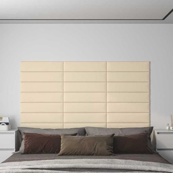 Væghovedgærde - EKSKLUSIV HUS - Rektangulær - 60 x 15 cm - Cremefarvet stof - Ingeniørtræ base Grädde