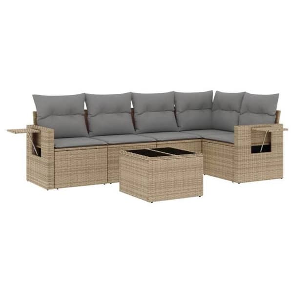 Maison Exclusive - Trädgårdsmöbler med kuddar 6 delar beige flätad resin