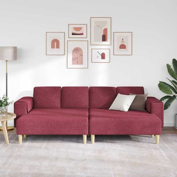 Soffa - EXKLUSIVT HUS - 3 delar - Bordeaux - Polyesteröverdrag - Ben i brunt trä Bordeaux