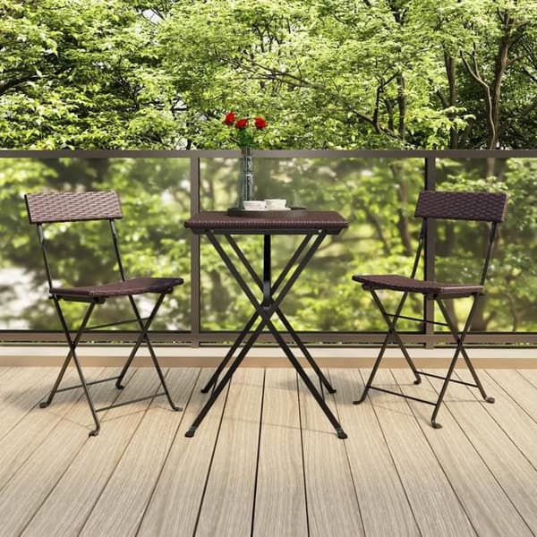 Fällbart bistroset - Exklusivt Hem - Brun flätad resin - Pulverlackerad stålram - Bord + 2 stolar brun