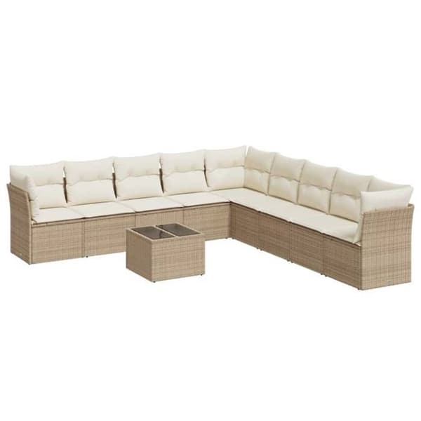 Maison Exclusive - Trädgårdsmöbler med kuddar 10 delar beige flätad resin beige