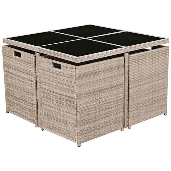 Havemøbler - MAISON EXCLUSIVE - Sæt 9 stk - Beige syntetisk rattan - Stålrammer - Vaskbare puder