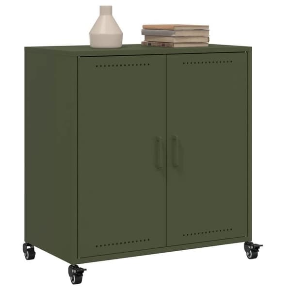 Buffet - EXKLUSIIVINEN TALO - 68x39x72 cm - Teräs - Oliivinvihreä - 4 pyörää Olivgrön