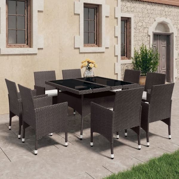 Maison Exclusive - Trädgårdsset 9 delar i flätad resin och glas Brun brun