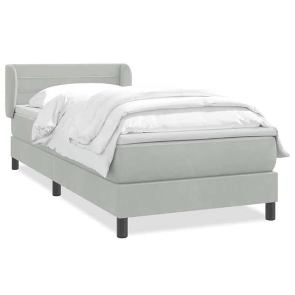 Maison Exclusive - Sängyn lattiapuut ja vaaleanharmaa patja 90x220 cm samettia