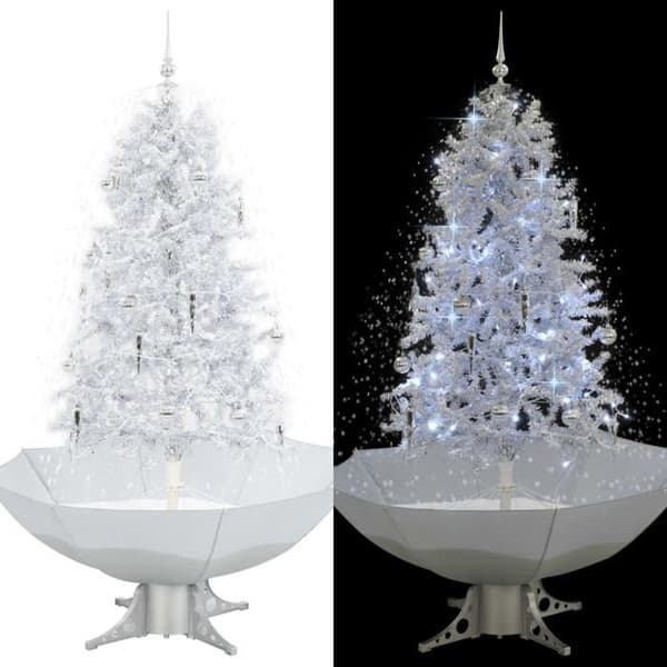 Maison Exclusive - Snöig julgran med vit paraplybas 170 cm Vit + silver (dekorationer)