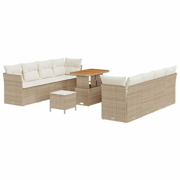 Maison Exclusive - 11 osan beige polyrottinkinen puutarhakalustesetti