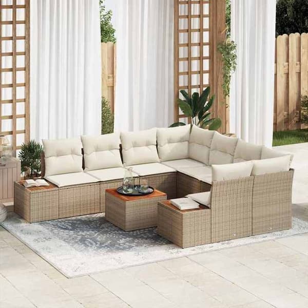 Maison Exclusive - 9 osan beige polyrottinkinen puutarhakalustesetti