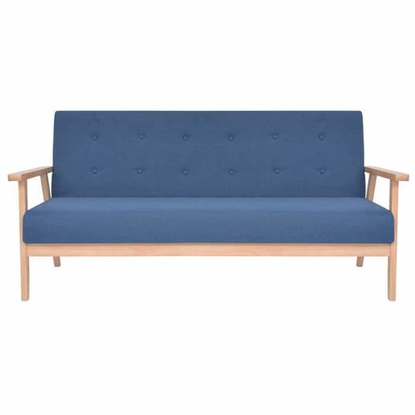 Sofa sæt 2 stk - Eksklusiv Hus - Polstret polyester stof - Massiv træramme - Blå Blå
