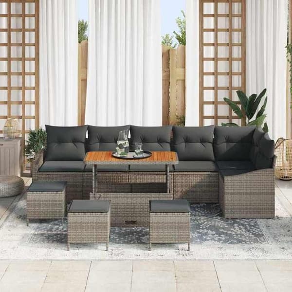 Trädgårdsmöbler - EXKLUSIVT HUS - Set 10 delar 8 platser - Grå - Poly rattan - Modulär Grå