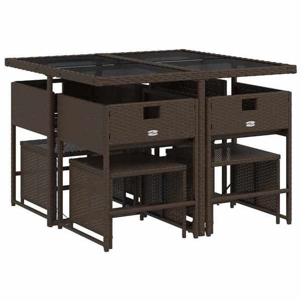 Maison Exclusive - Trädgårdsset med matbord och kuddar 9 delar brun polyrotting
