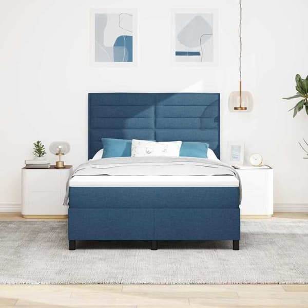 Maison Exclusive - Fjederseng med madras Blå 140 x 200 cm stof