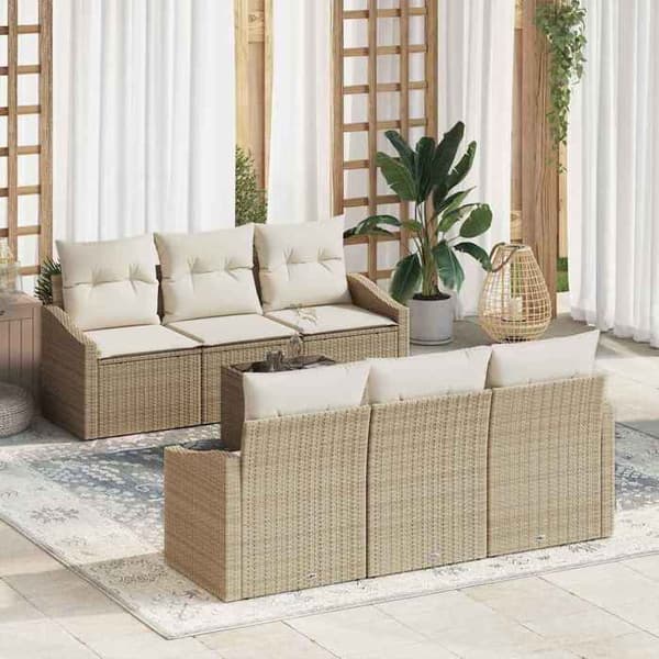 Maison Exclusive - 7 osan sohvasetti beige ja kerma polyrottinkia